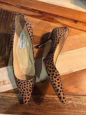 Jimmy Choo Leopard Print Pony Hair Pointed Toe Heels – Size 39.5